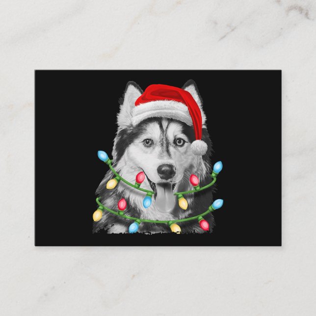 Siberian husky Santa Julgran Ljus Julafton Visitkort (Framsida)