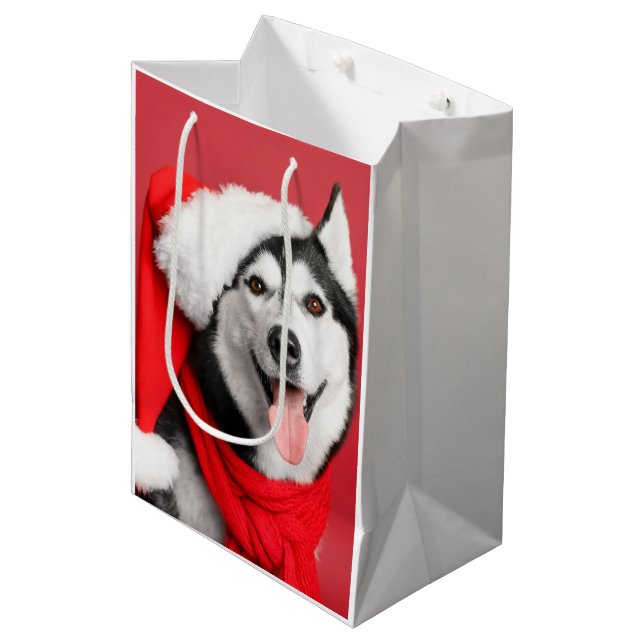 Siberian husky Santa Medium Gift Bag (Framsidan Vinklad)