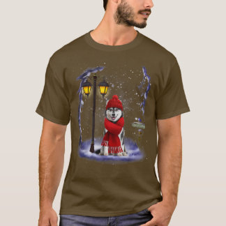 Siberian husky Santa Snö, julljus, vinter P T Shirt