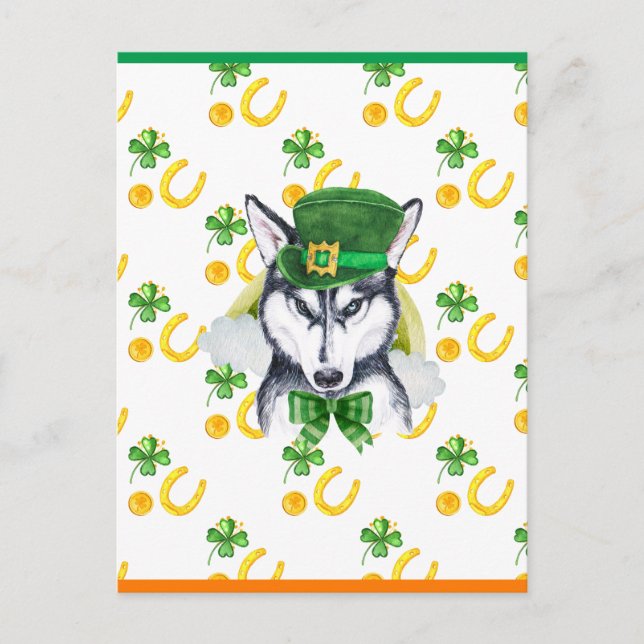 Siberian Husky Shamrock St. Patricks Day Helg Vykort (Framsida)