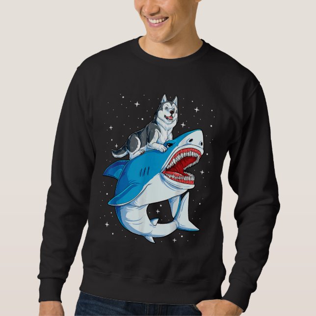 Siberian husky Shark Jawsome Hund Space Galaxy Lång Ärmad Tröja (Framsida)