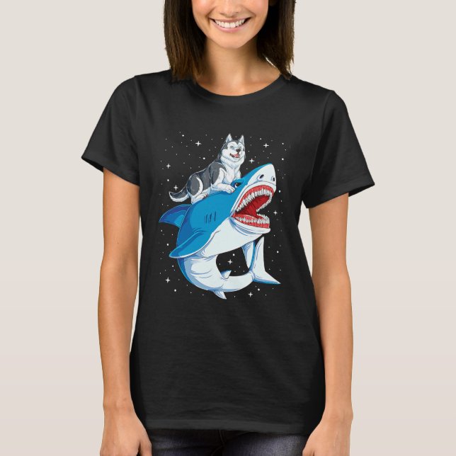 Siberian husky Shark Jawsome Hund Space T Shirt (Framsida)