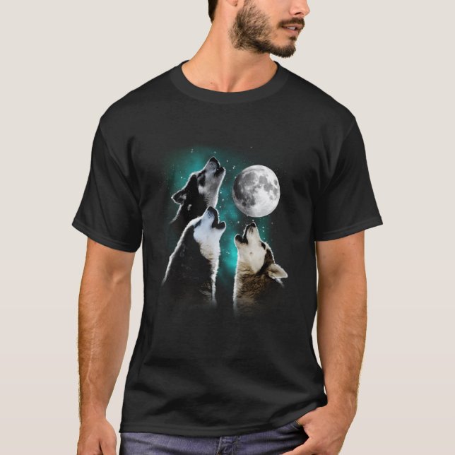 Siberian husky Siberian husky Howling vid Måne T Shirt (Framsida)