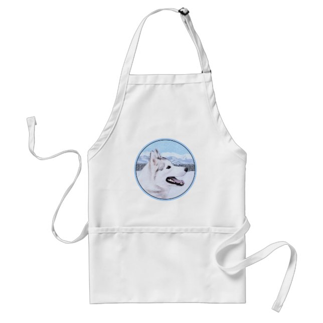 Siberian Husky (Silver och Vit) Hund Konst Målning Förkläde (Framsidan)