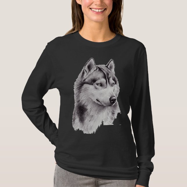 Siberian husky Sketch Long T Shirt (Framsida)
