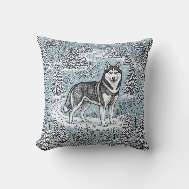Siberian Husky Skogskudde Kudde (Framsida)