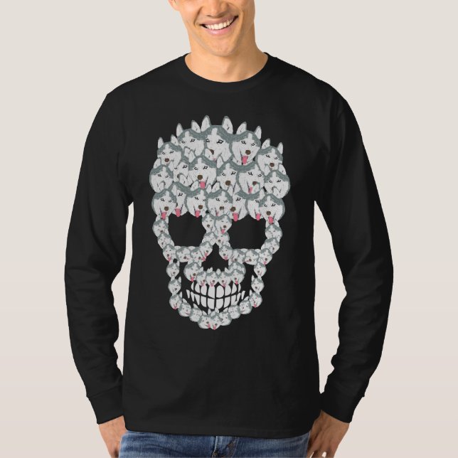 Siberian husky Skull Hund Skeleton Halloween Esse T Shirt (Framsida)