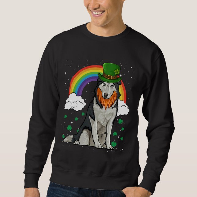 Siberian husky St patricks day Leprechaun Lång Ärmad Tröja (Framsida)