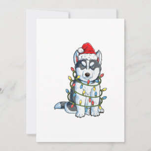 Siberian Husky Tomte Julgran Ljuskedja Xmas Julkort