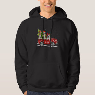 Siberian Husky Tomte Röd Lastbil Snö Julgran Hoodie
