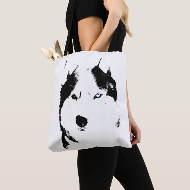 Siberian husky Tote Bag Husky Malamute Beach Bags Tygkasse (Närbild)