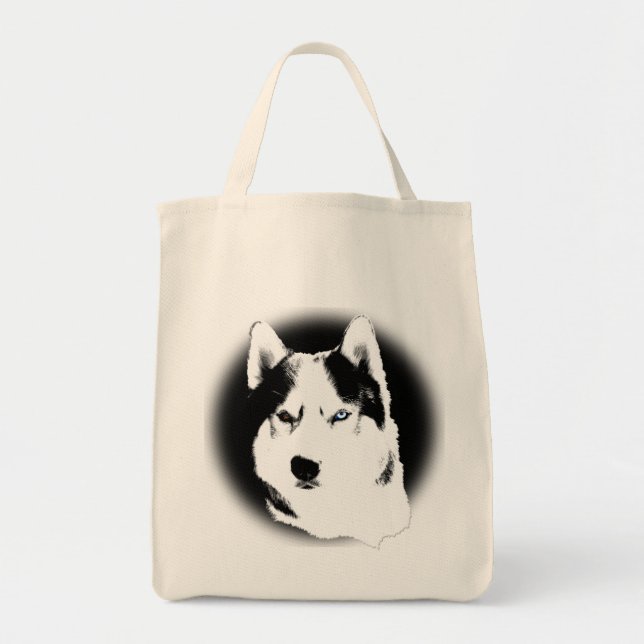 Siberian husky Tote Bag Husky Malamute Beach Bags Tygkasse (Framsidan)