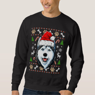 Siberian husky Ugly jul Hund Santa Hat Julafton B Lång Ärmad Tröja