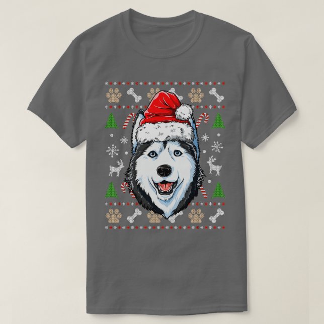 Siberian husky Ugly jul Santa Hat Julafton Hund B T Shirt (Design framsida)