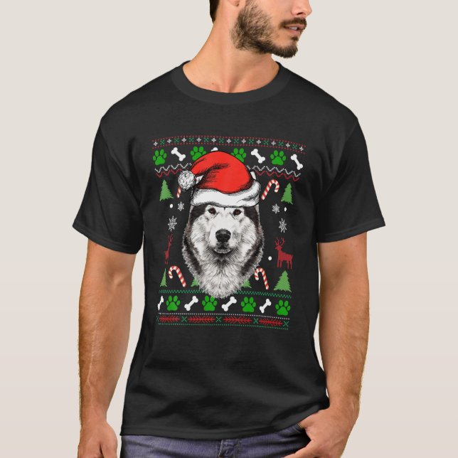 Siberian husky Ugly jul Sweater Santa Hat Me T Shirt (Framsida)