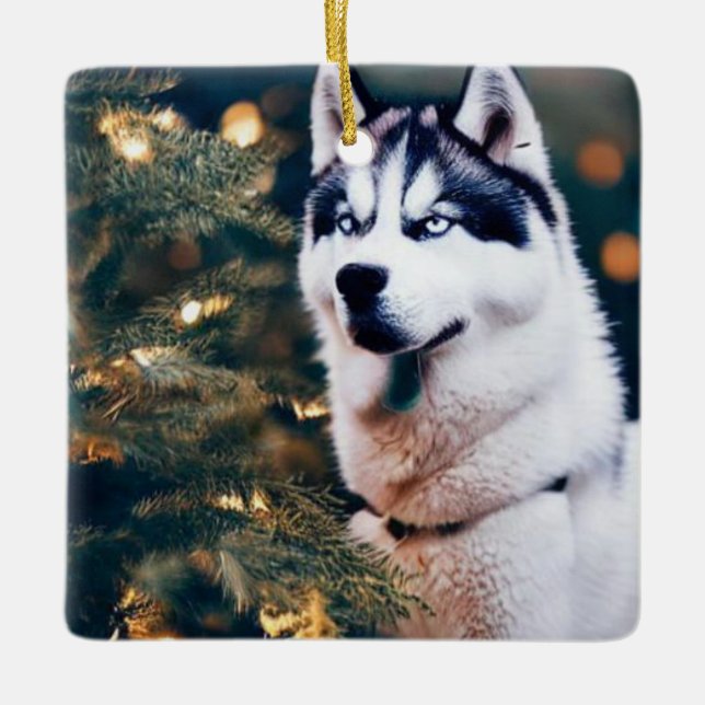 Siberian husky under Julgran Julgransprydnad Keramik (Framsida)