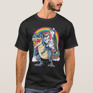 siberian husky Unicorn Dinosaur T Rex Funny Rainbo Shirt