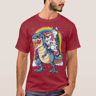 siberian husky Unicorn Dinosaur T rex Funny Shirt