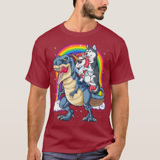 siberian husky Unicorn Dinosaur T rex Funny Shirt