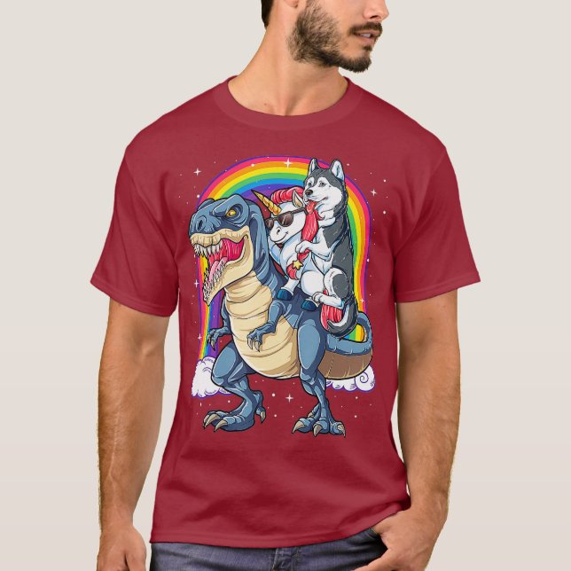 siberian husky Unicorn Dinosaur T rex Funny Shirt (Framsida)