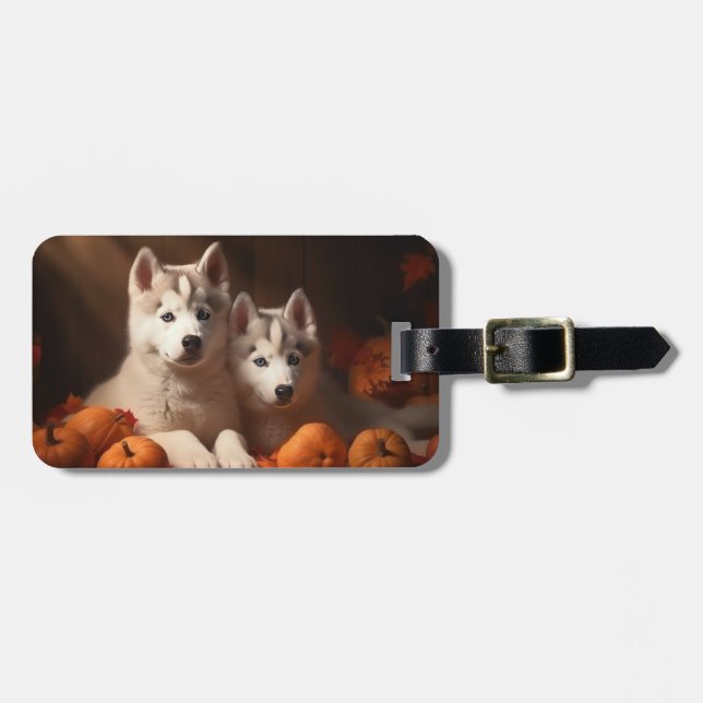 Siberian Husky Valp Höstglädje Pumpa Bagagebricka (Horisontell Framsida)