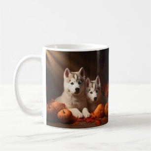 Siberian Husky Valp Höstglädje Pumpa Kaffemugg