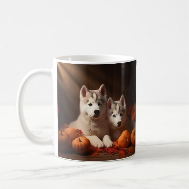 Siberian Husky Valp Höstglädje Pumpa Kaffemugg (Vänster)