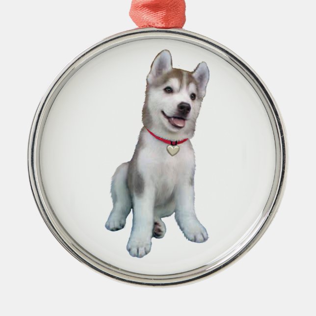 Siberian Husky Valp Julgransprydnad Metall (Framsidan)