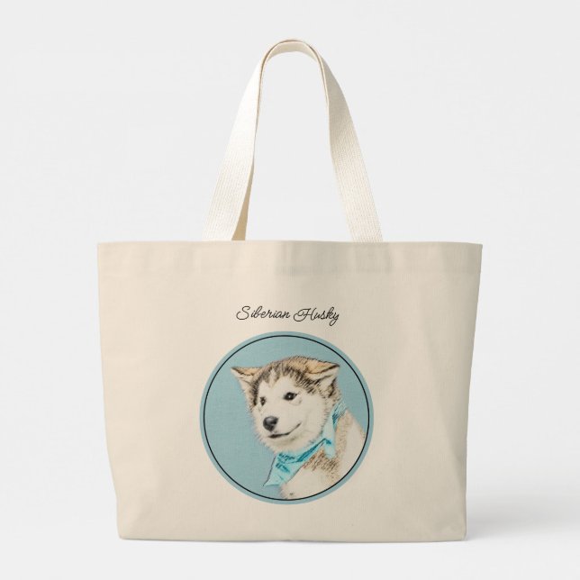 Siberian Husky Valpmålning Kopparröd Hund Konst Jumbo Tygkasse (Baksida)