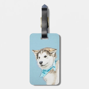 Siberian Husky Valpmålning - Original Hundkonst Bagagebricka