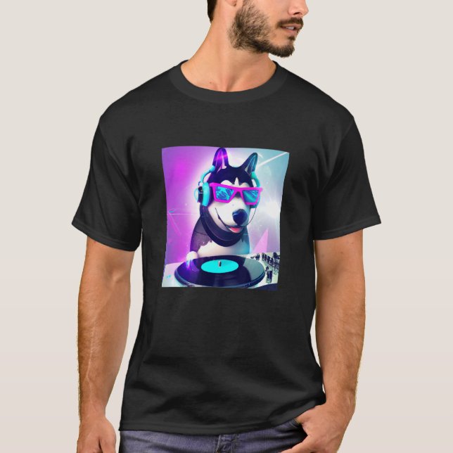 Siberian husky Vaporwave DJ Hund Aesthetic Boys Gi T Shirt (Framsida)
