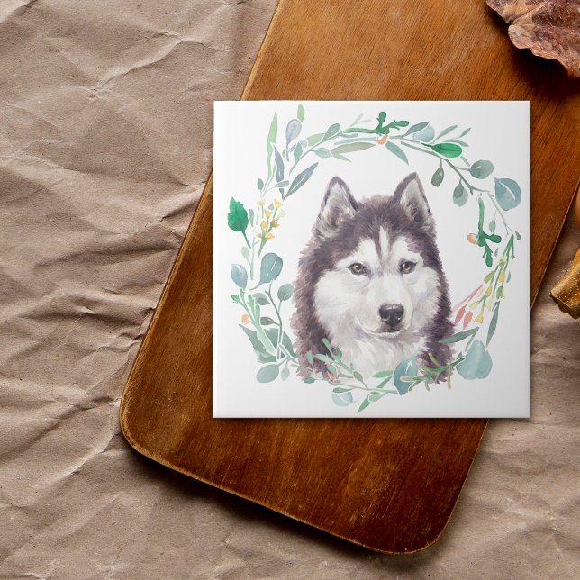 Siberian husky Vattenfärgsbricka för andningsskydd Kakelplatta (Skapare uppladdad)