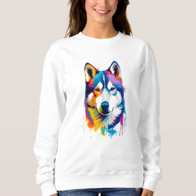 Siberian husky Vibrant och färgstark T Shirt (Framsida)