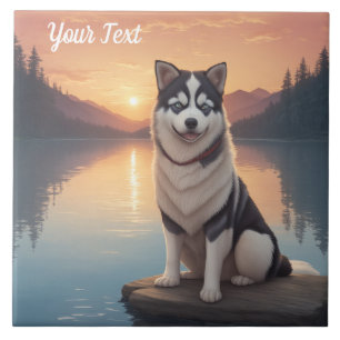 Siberian Husky vid sjö Kakelplatta