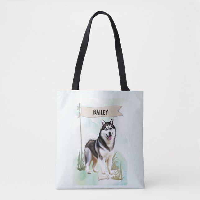 Siberian Husky Watercolor Personalized Dog Tygkasse (Framsida)