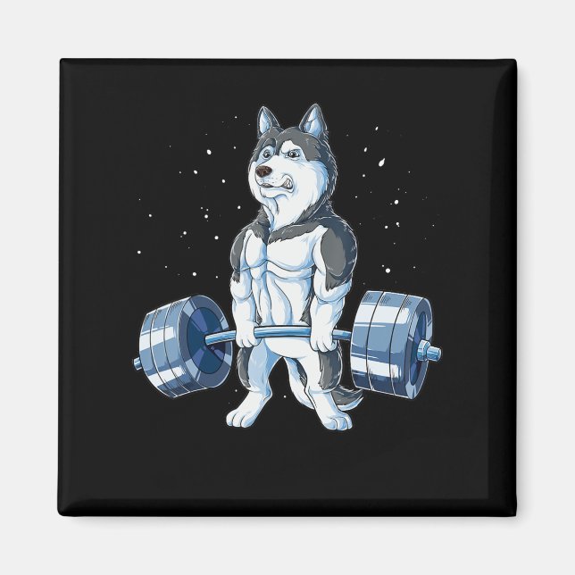 Siberian husky Weightlyftande Funny Deadlift Manar Magnet (Framsidan)