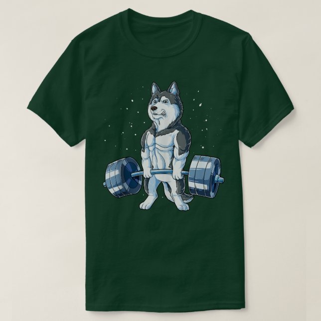 Siberian husky Weightlyftande Funny Deadlift Manar T Shirt (Design framsida)