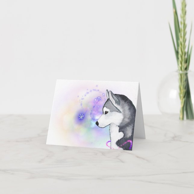 Siberian husky Winter Snö Flurry Note Card Helgkort (Framsida)