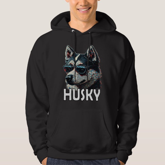 Siberian husky with sunglasses and a  saying  1 hoodie (Framsida)