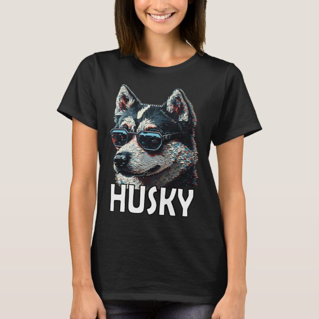 Siberian husky with sunglasses and a  saying  1 t shirt (Framsida)