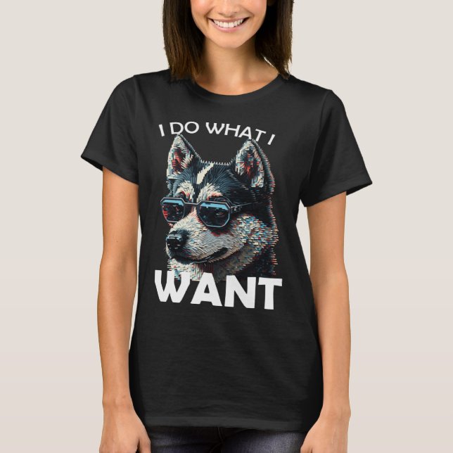Siberian husky with sunglasses and a  saying t shirt (Framsida)