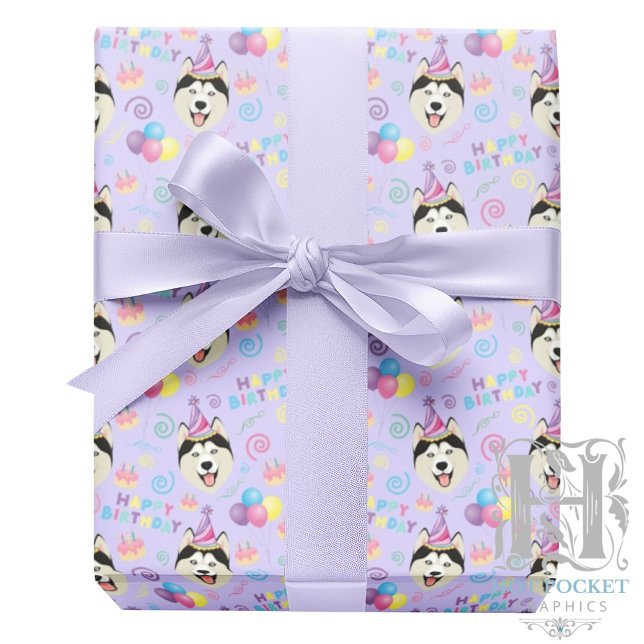 Siberian Husky Wrapping Paper in Purple Presentpapper (Skapare uppladdad)