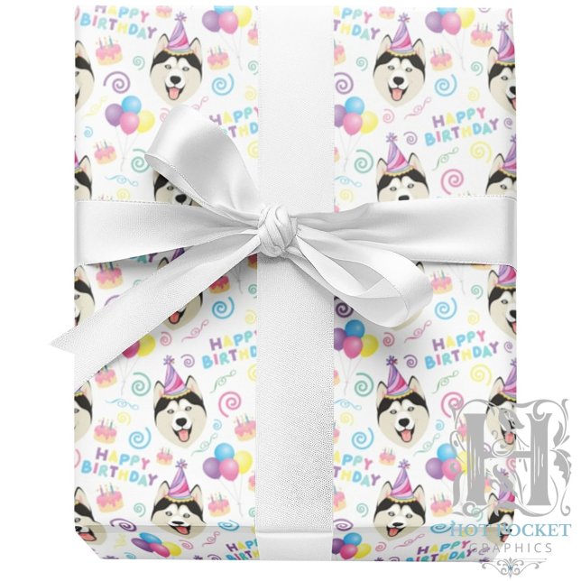 Siberian Husky Wrapping Paper in White Presentpapper (Skapare uppladdad)
