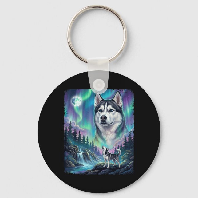 Siberian Husky Ylar Norrsken Hundägare Nyckelring (Framsida)