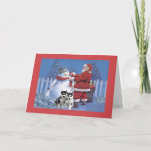 Siberian huskyjulkortSanta snögubbe Helgkort