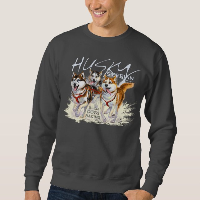 siberian huskysledhundar lång ärmad tröja (Framsida)