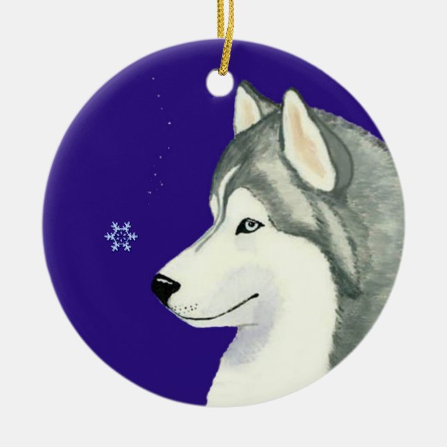 Siberian huskySnowflakeprydnad Julgransprydnad Keramik (Framsidan)