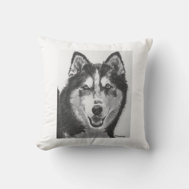Siberian huskyteckning kudde (Framsida)