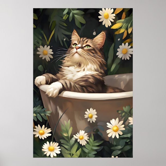 Siberian In Bathtub Poster, Funny Cat Poster (Framsidan)