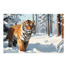 SIberian Tiger i Snö täckt Skogen